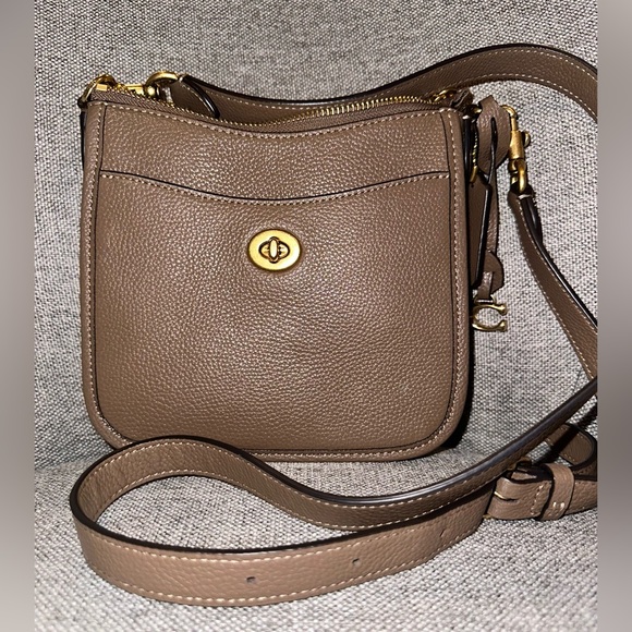 Coach Chaise Brass/Dark Stone Polished Pebble Leather Crossbody - Picture 3 of 10